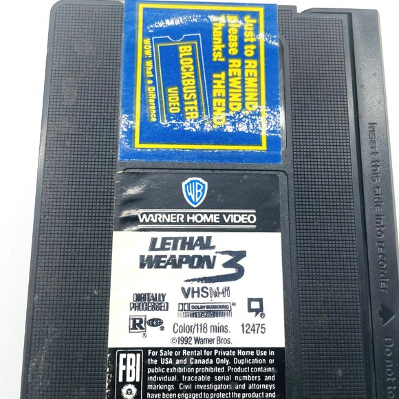 Vintage Lethal Weapon 3 VHS Movie Cassette Blockbuster Rental with Stickers - Picture 4 of 4